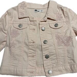 Pink Denim Jacket Girls 4T Lace Patches Button Closure